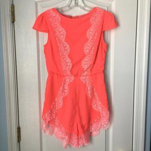 Shareen Romper Size 8 Orange with Lace Detail Shorts
